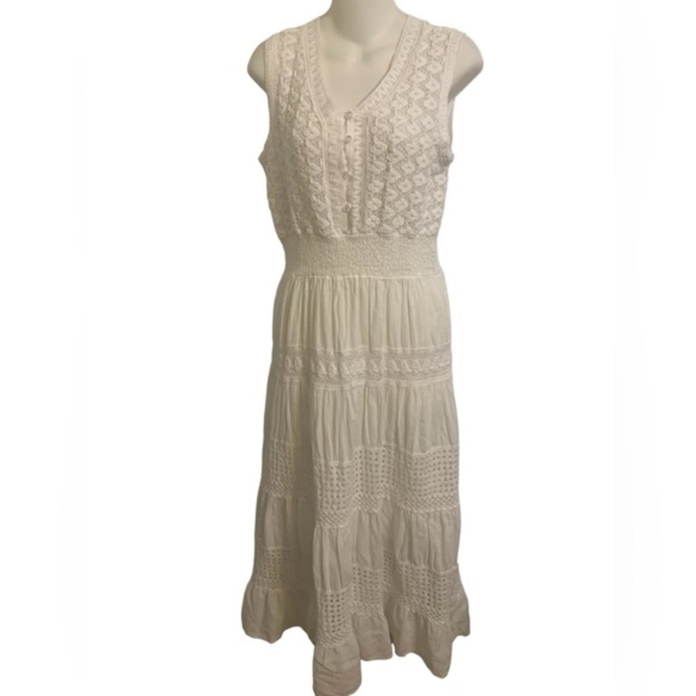 NAOO Nation AK Outfits Maxi Dress Womens Large White Lace 100% Cotton India